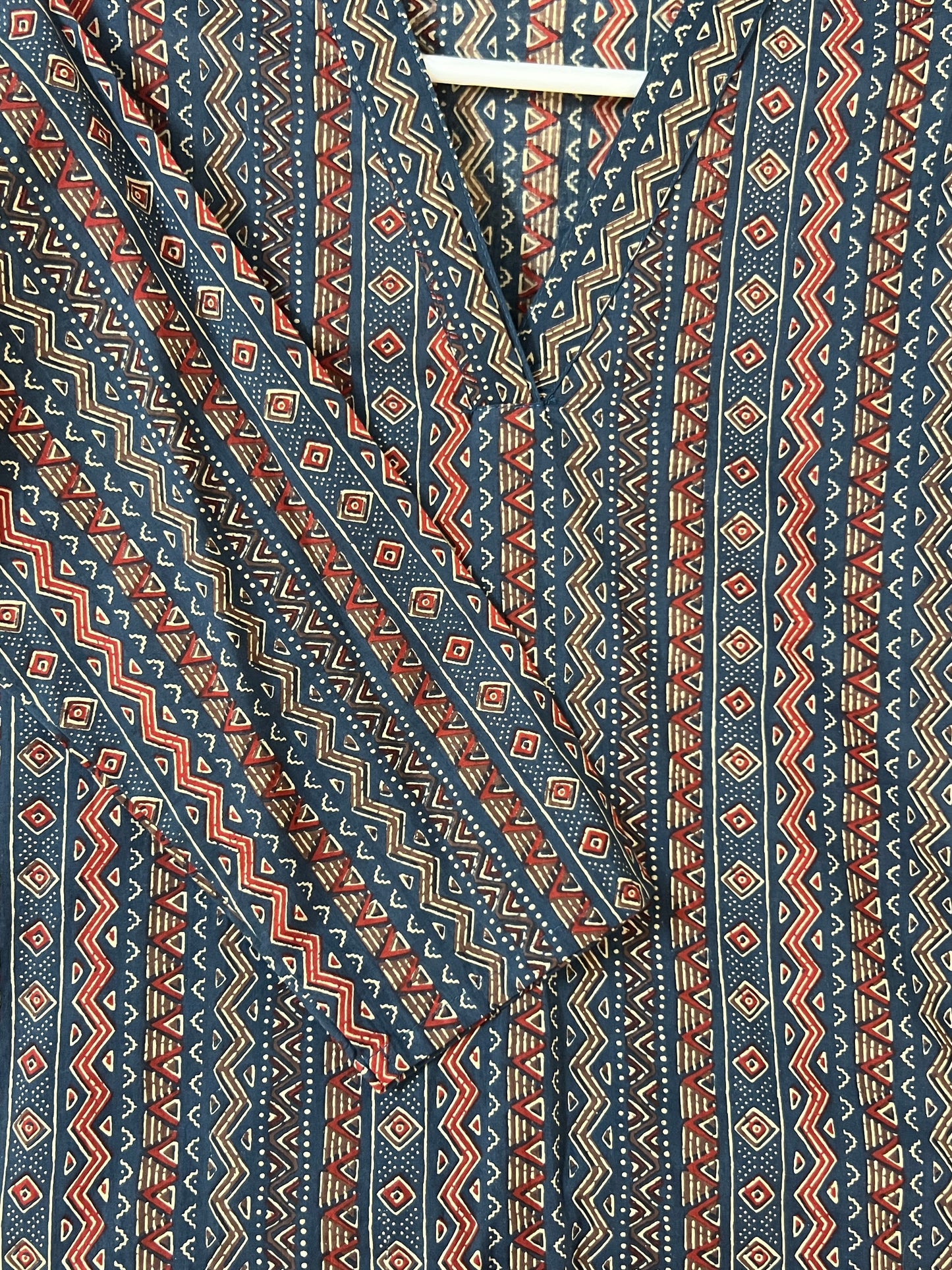 Blue and Red V neck screen printed kurt