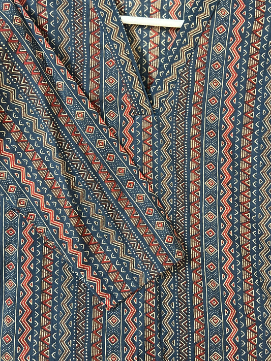 Blue and Red V neck screen printed kurti