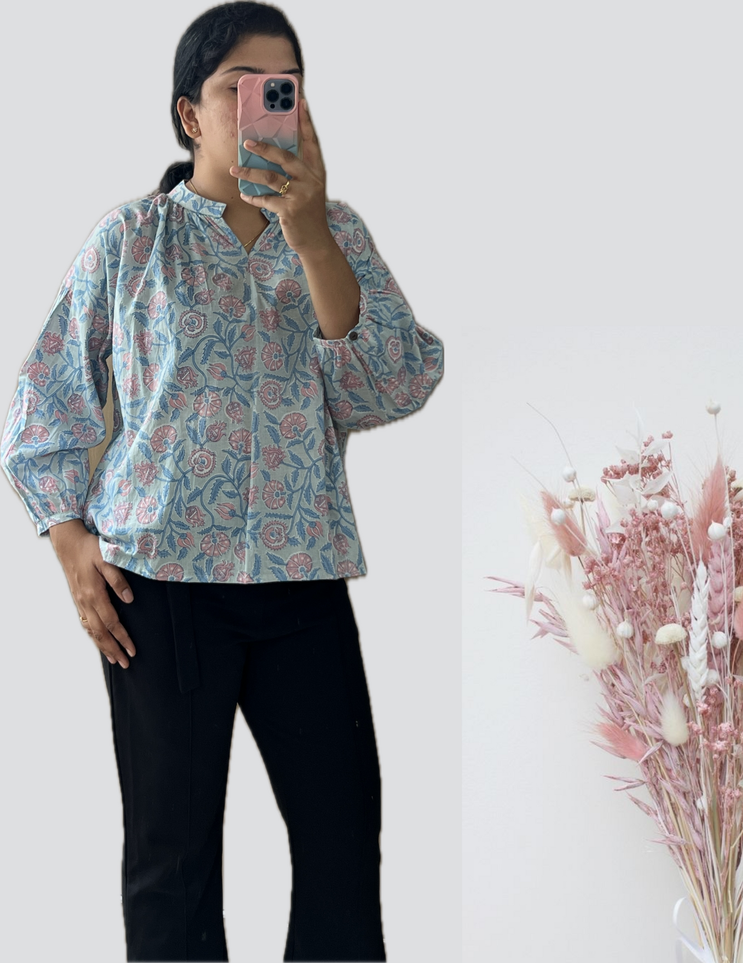 Sky Blue floral collar tunic
