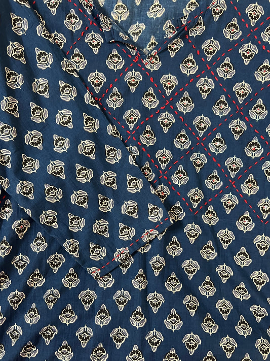 Indigo with thread work short kurti