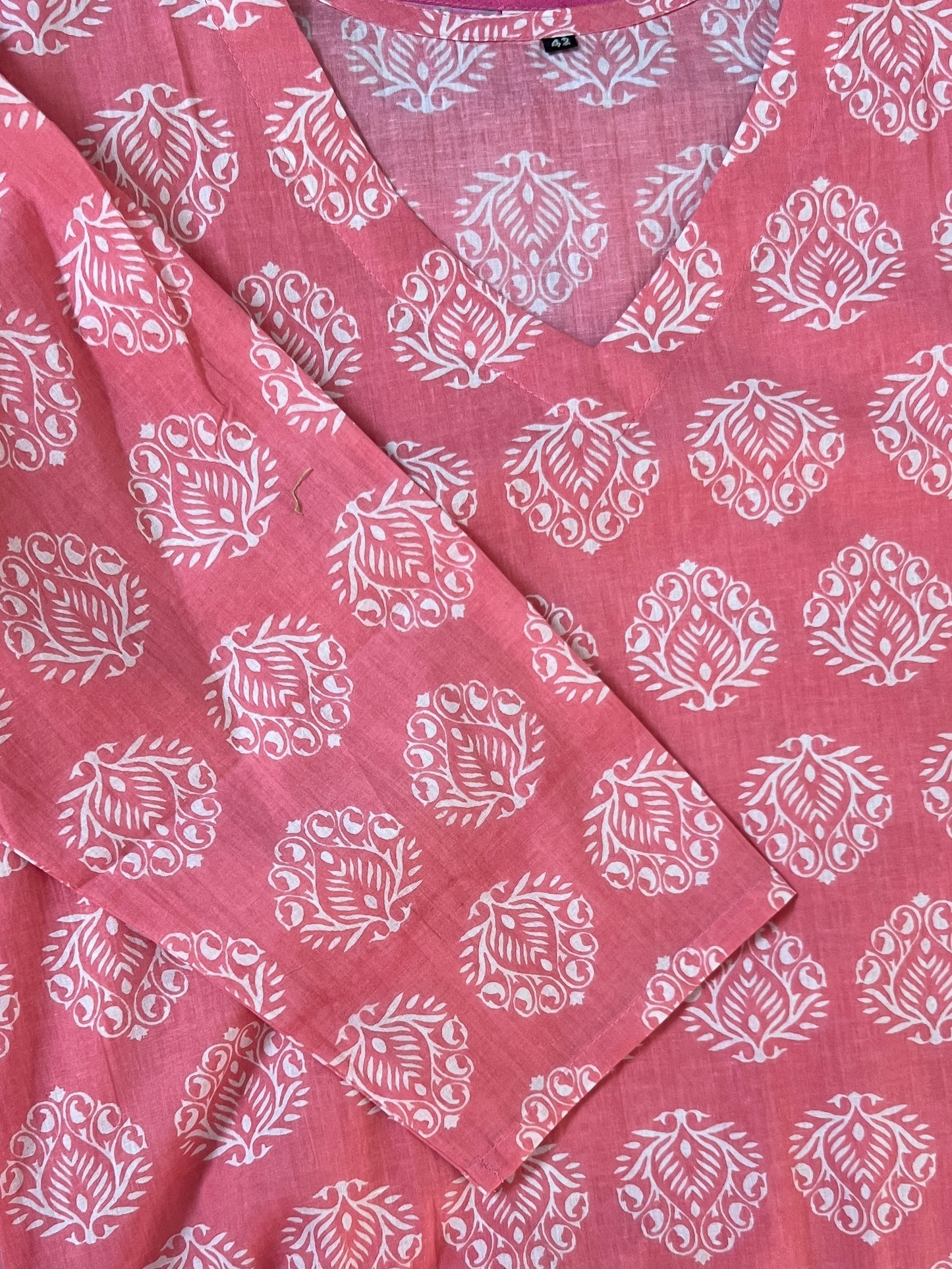 Peach block printed kurti