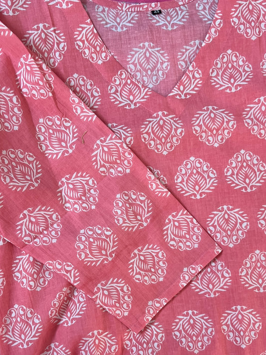 Peach block printed kurti