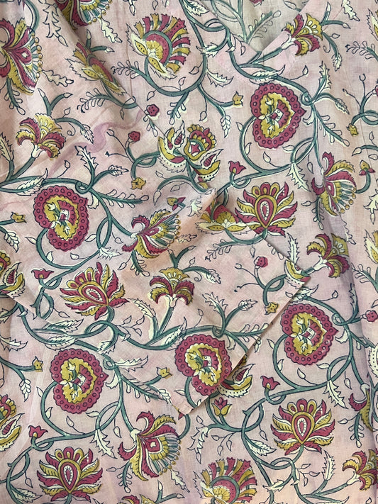 Pink floral block printed kurti