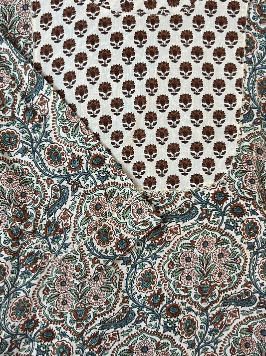 White And Brown Kurta Pant Set