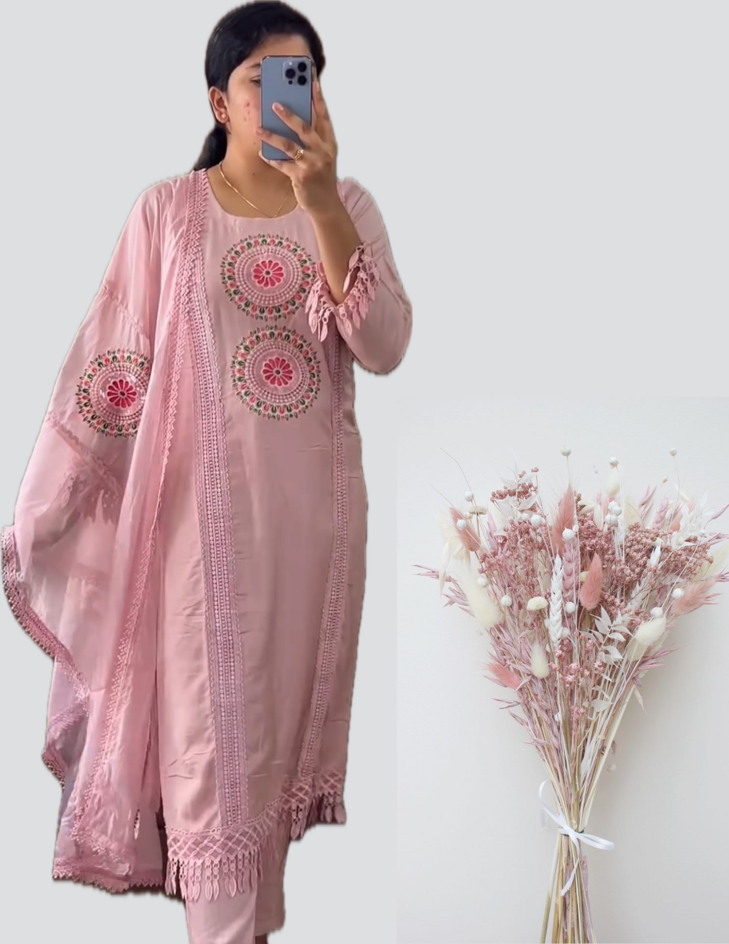 Peach embroidered suit set