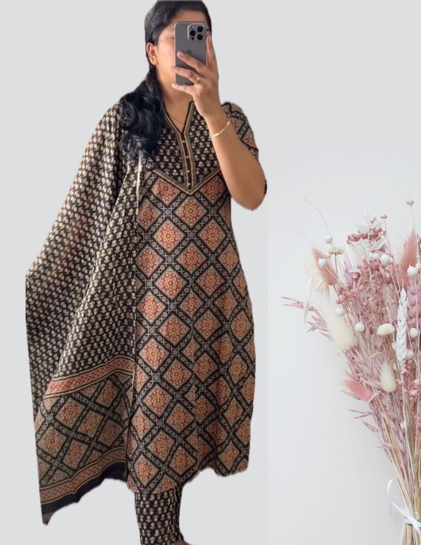Black and Marigold print suit set