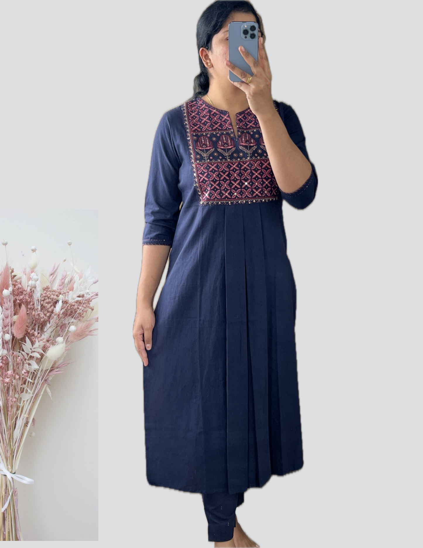 Blue Embroidered cord set