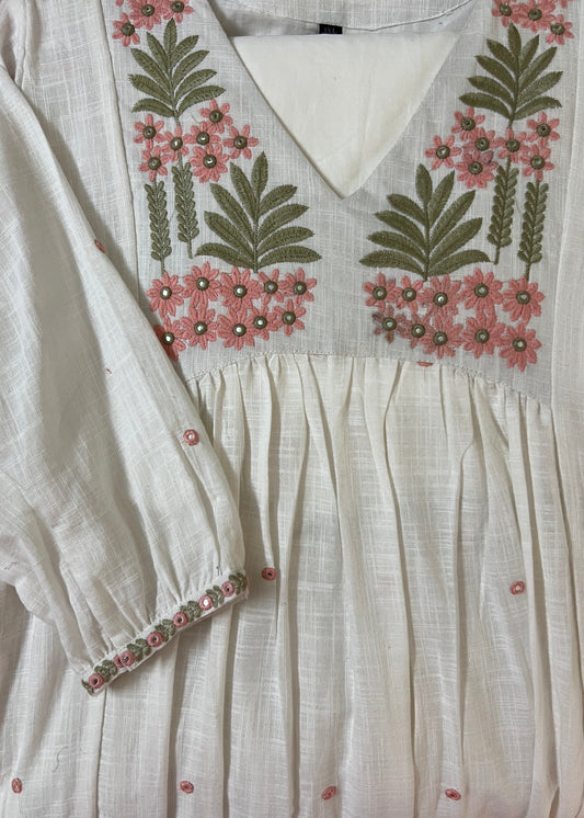 White Linen embroidered suit set