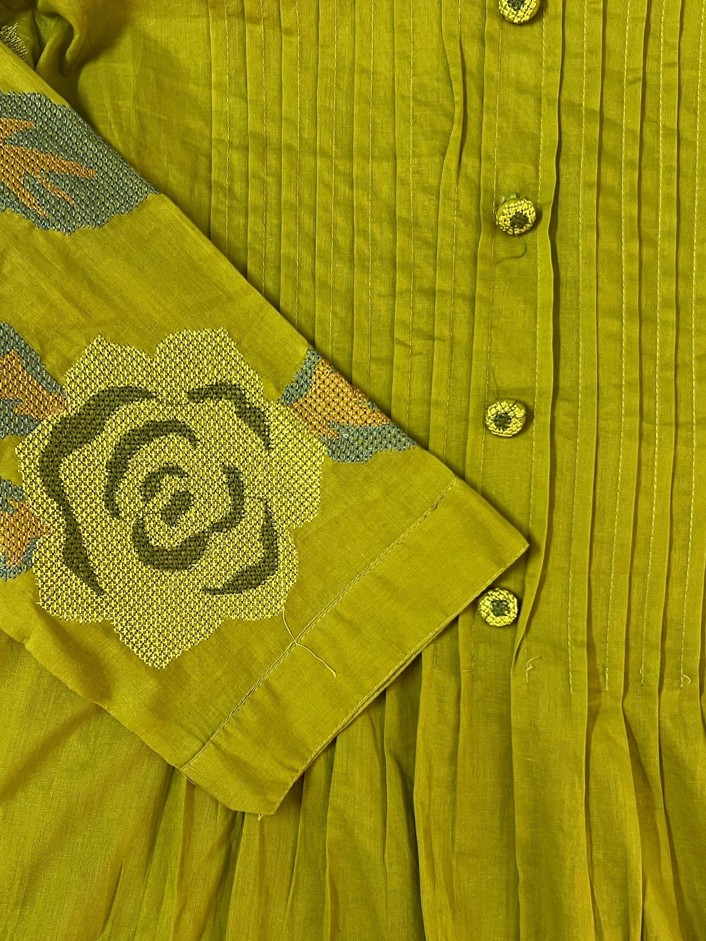 Green Hand embroidered cord set