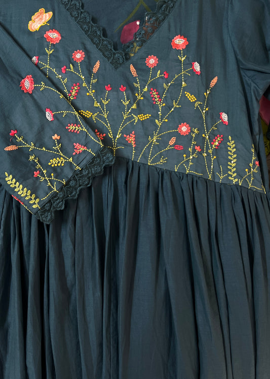 Teal Yoke embroidered suit set