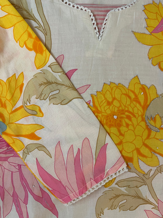 Cream multi flower suit set