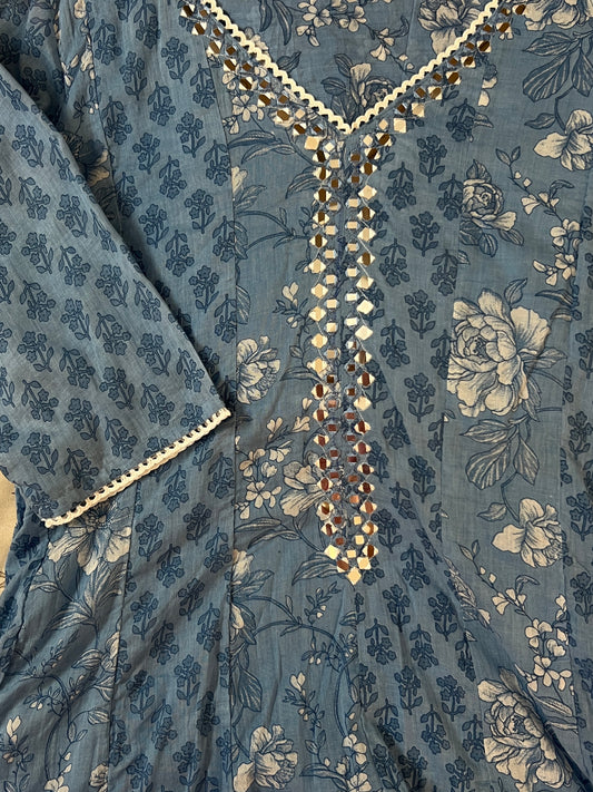 Blue panel anarkali suit set