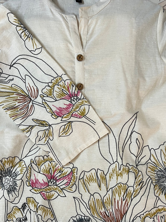 Cream abstract Blue cord set