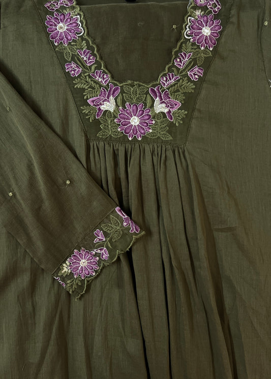 Olive Green Embroidered Suit Set