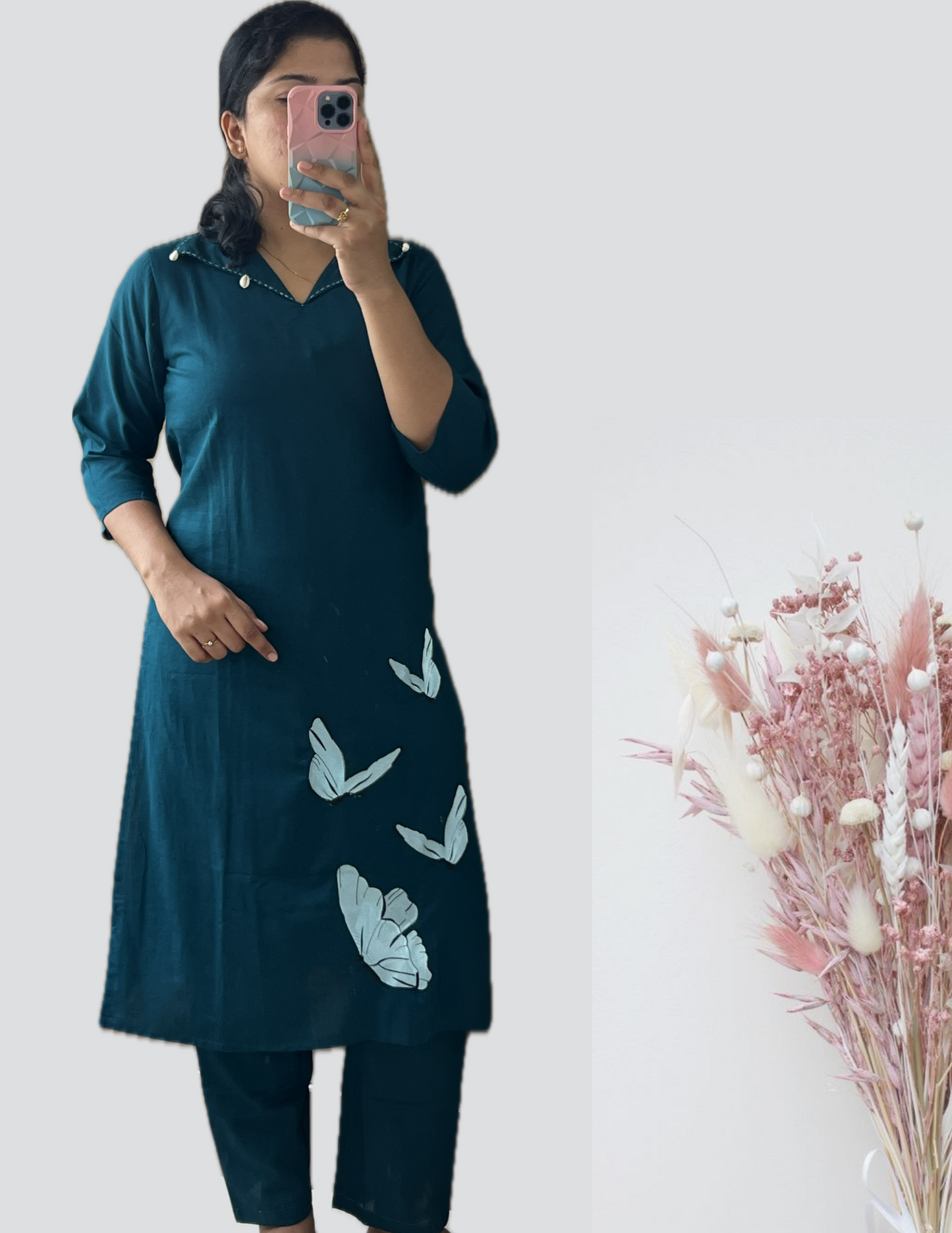 Teal butterfly cord set