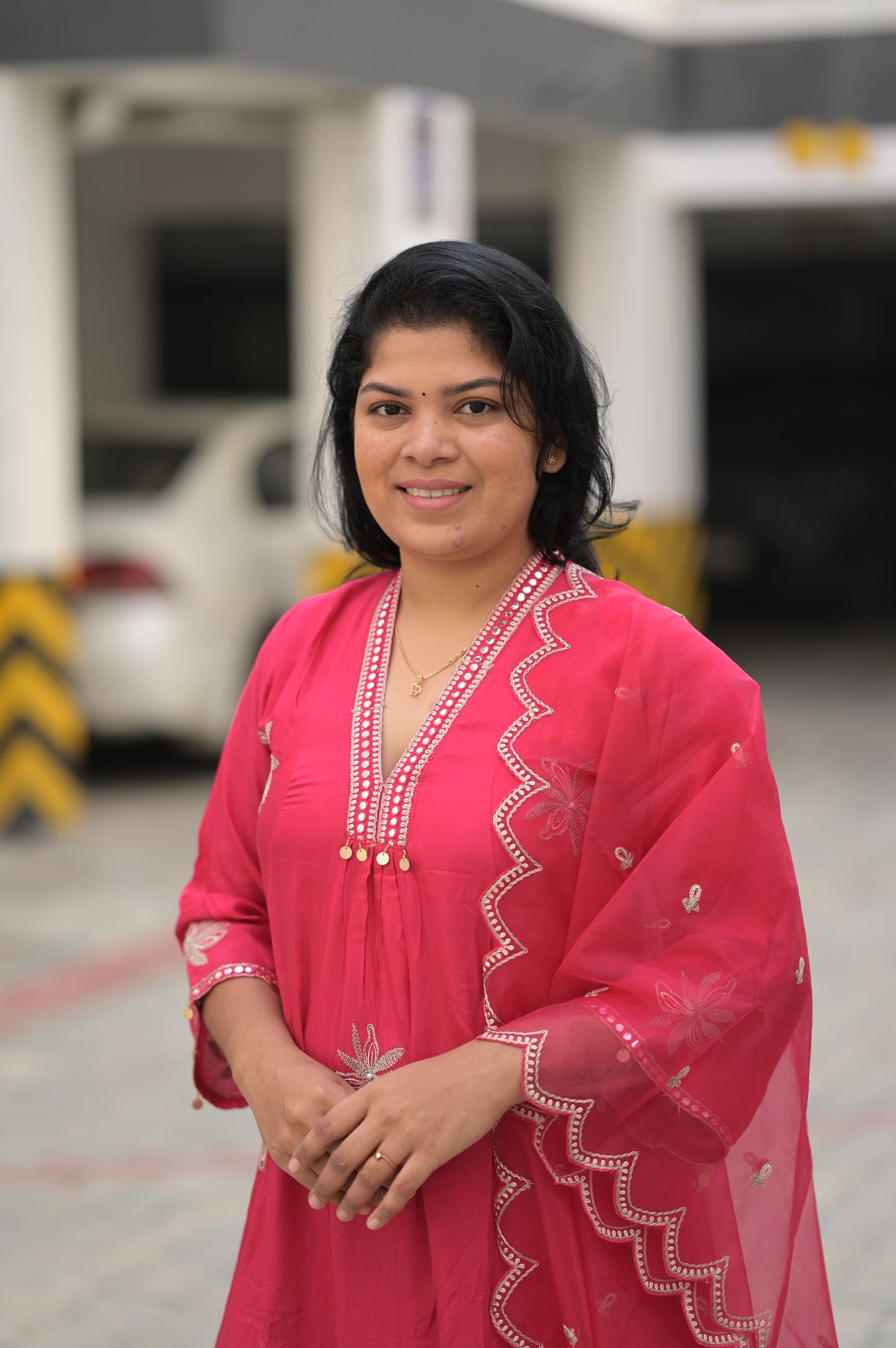 Pink A Line Embroidered Suit Set