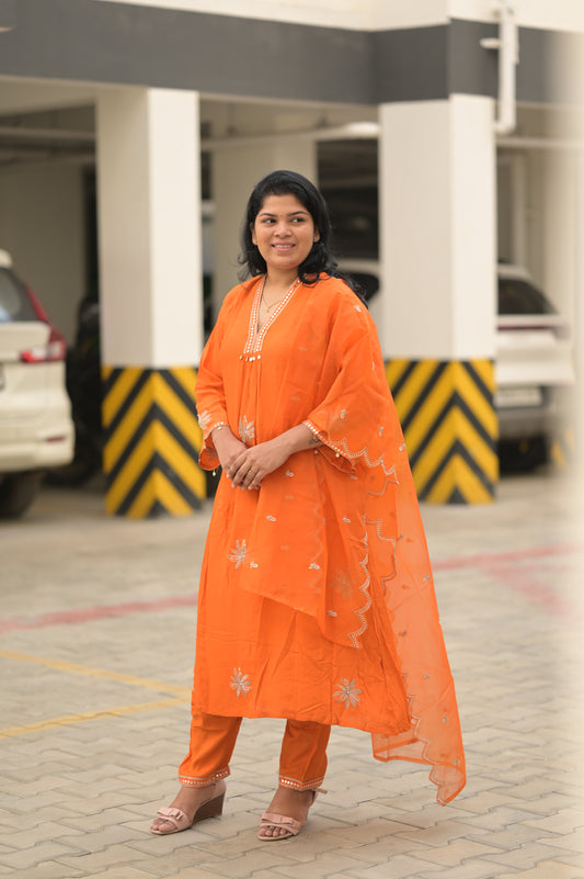 Orange A line embroidered suit set