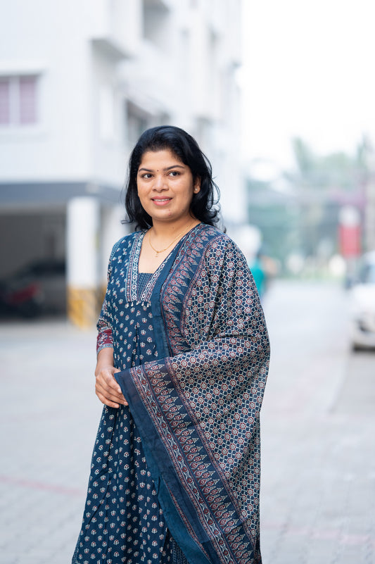 Blue Printed Suit Set