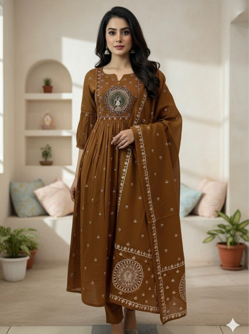 Brown Gathered Suit Set