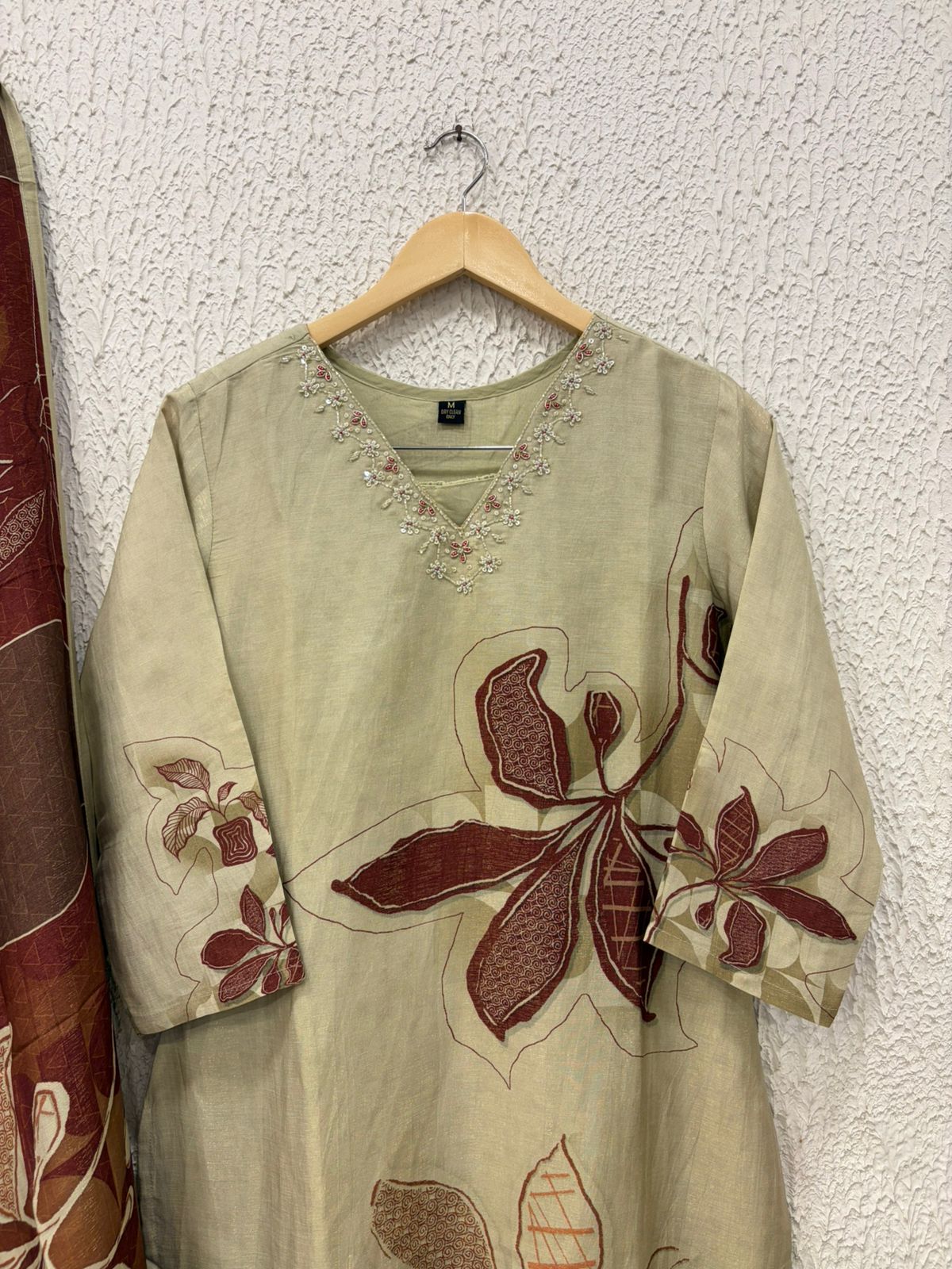 Silver Maroon Floral Suit Set