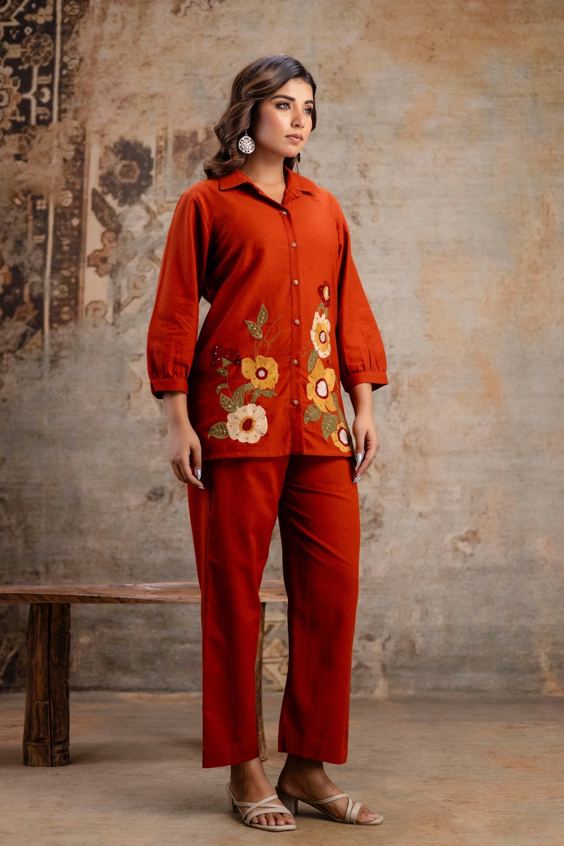 Rust embroidered cords