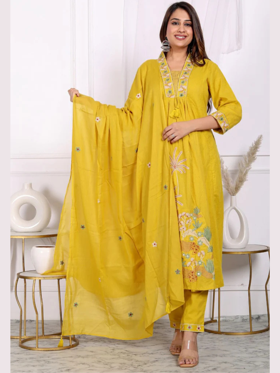 Yellow Embroidered dobby set