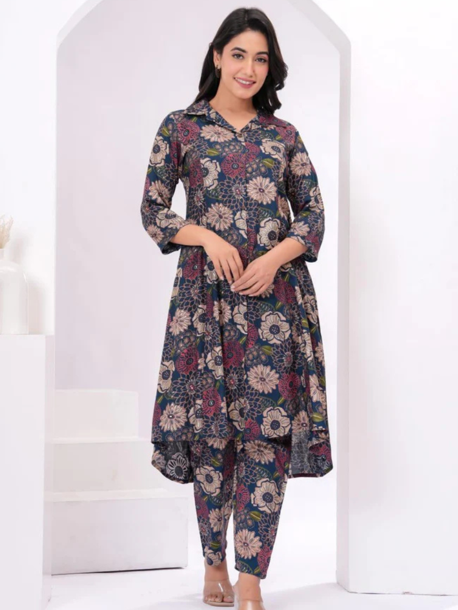 Maroon floral cord set