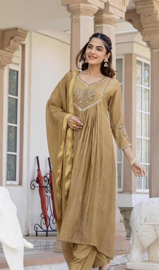 Gold Sequins mul chanderi suit set