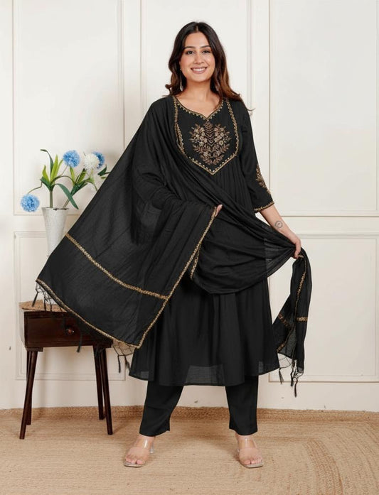 Black Sequins mul chanderi suit set