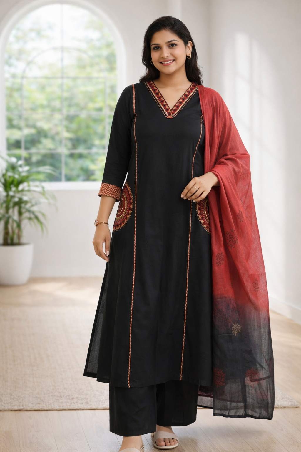 Black Embroidered Suit Set