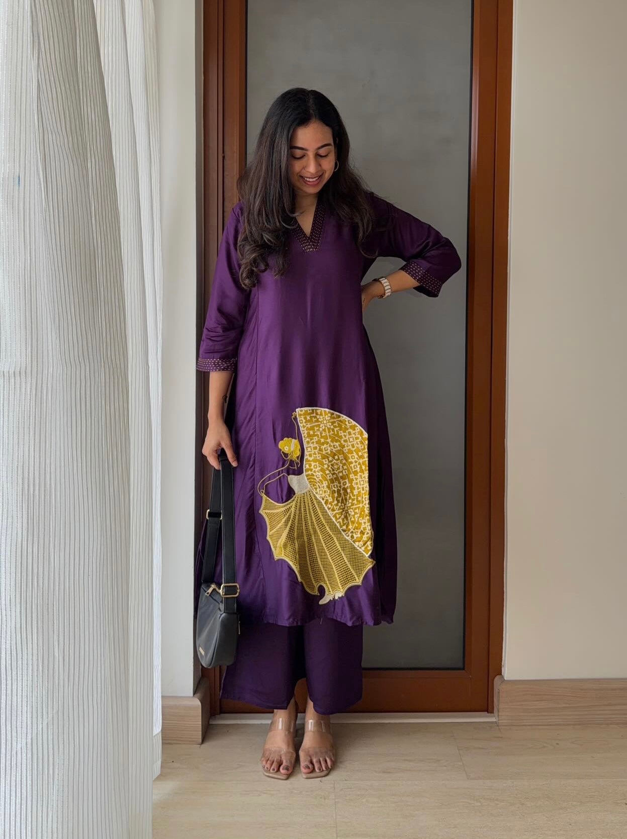 Violet Applique Kurti And Pant