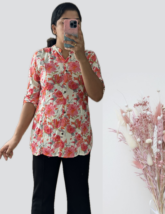 Offwhite with pink floral short top