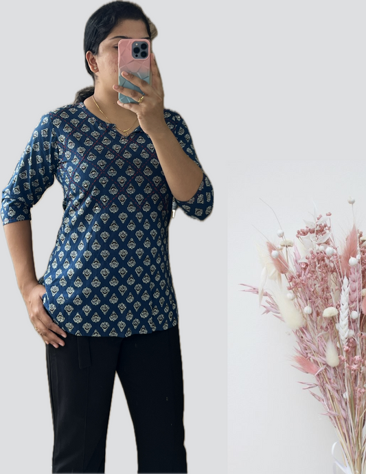 Indigo with thread work short kurti