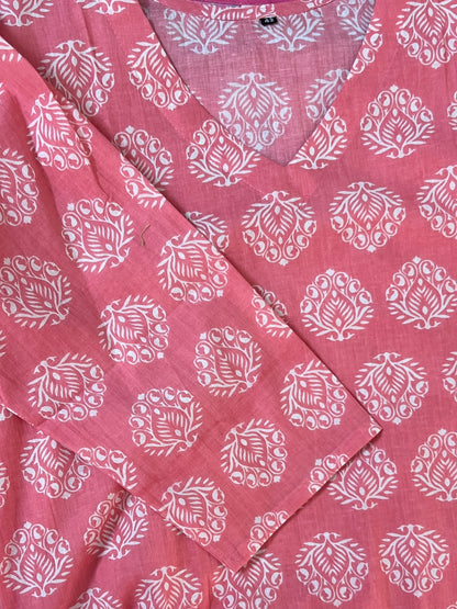 Peach block printed kurti