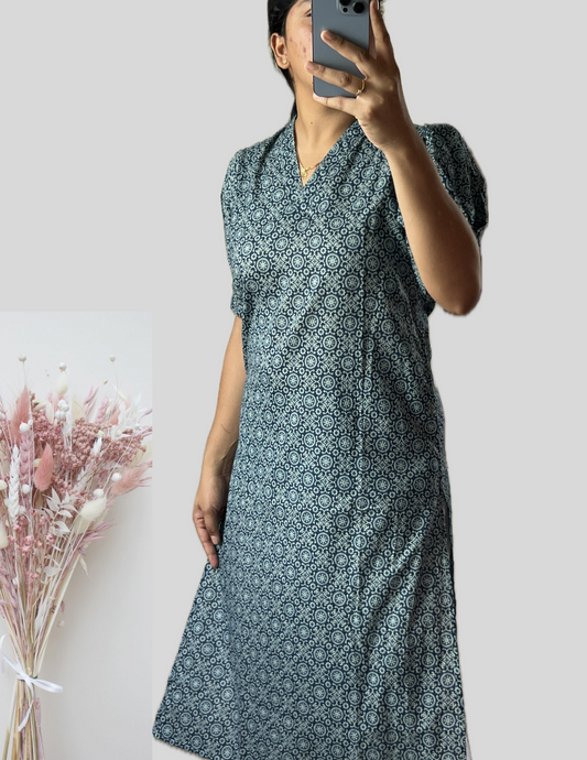 Blue floral puff sleeve kurti