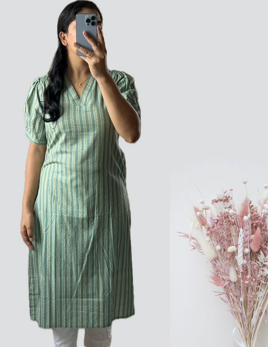 Pastel green puff sleeve kurti