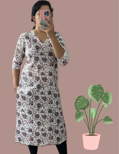 White block printed kurti
