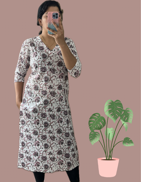 White block printed kurti