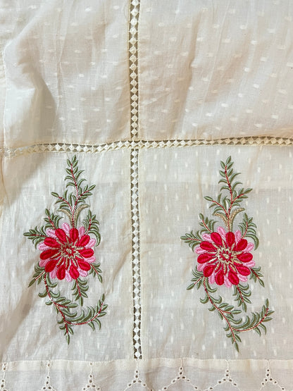 White with pink embroidered suit set