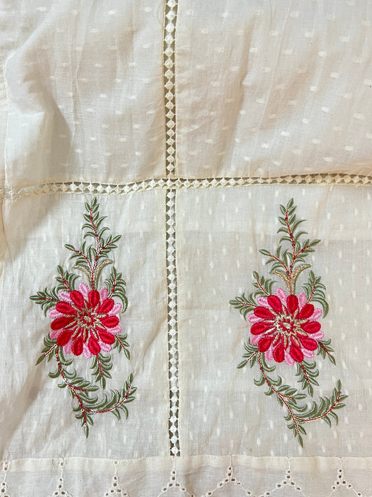 White with pink embroidered suit set