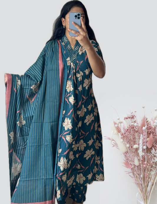 Green floral suit set
