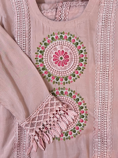 Peach embroidered suit set