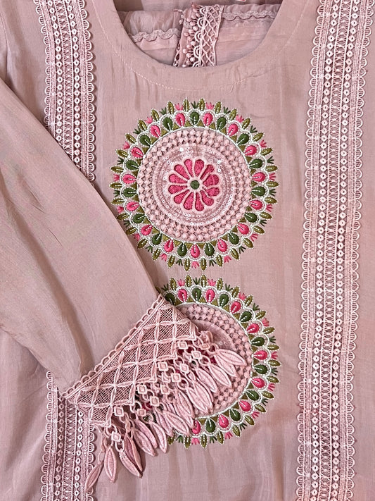 Peach embroidered suit set