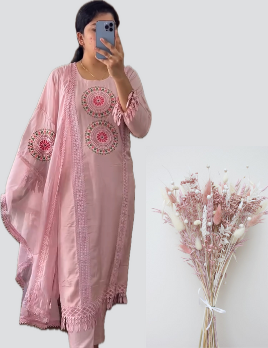Peach embroidered suit set