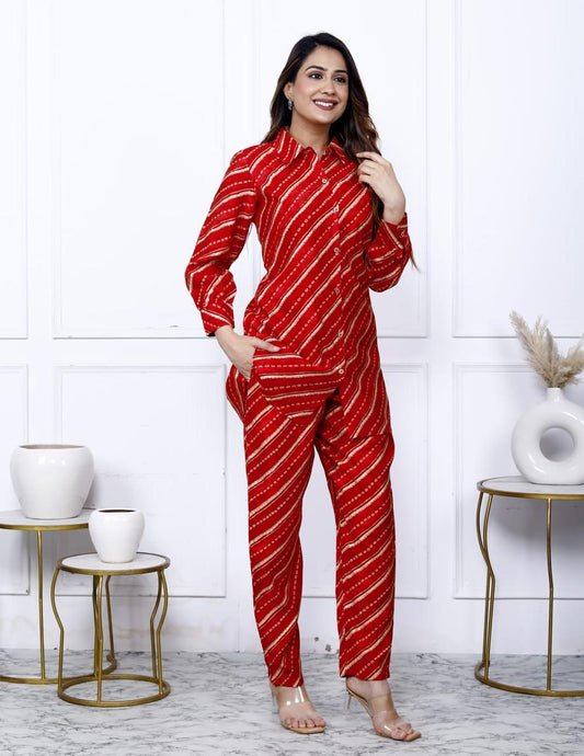 Red Leheriya co-ord set