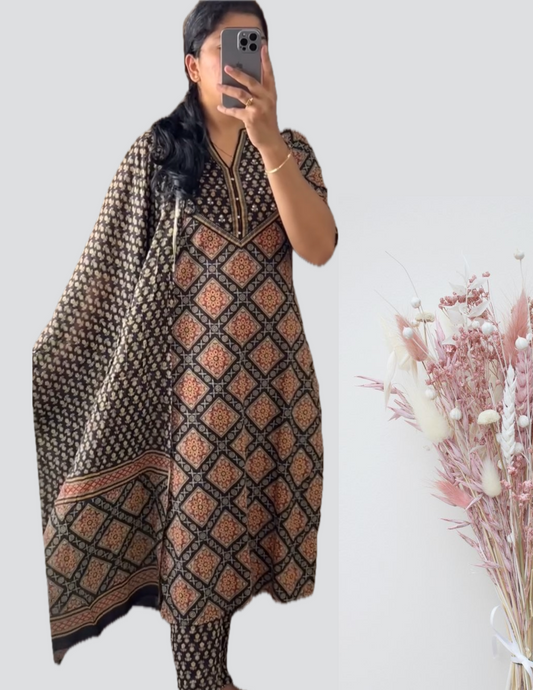 Black and Marigold print suit set