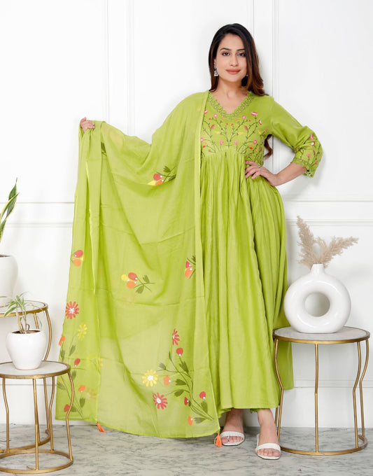 Parrot Green embroidered suit set