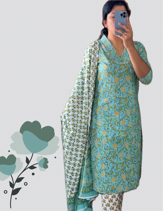 Aqua Floral Suit Set