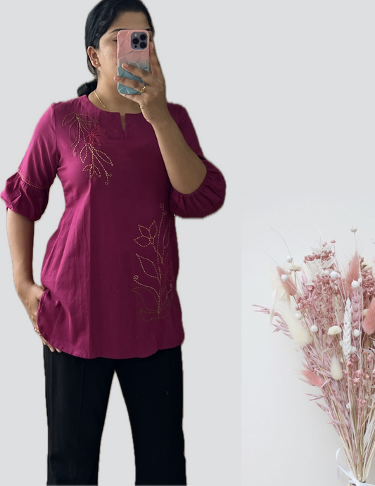 Maroon embroidered short top