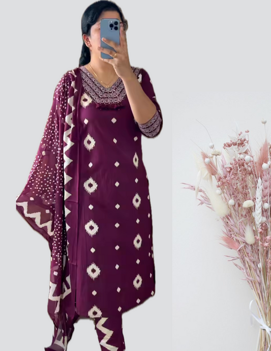 Wine ikat suit set